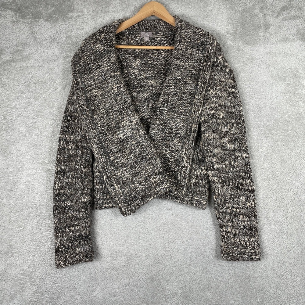 J Jill Cardigan Women Large Gray Italian Yarn Wool Alpaca Chunky Knit Open Front